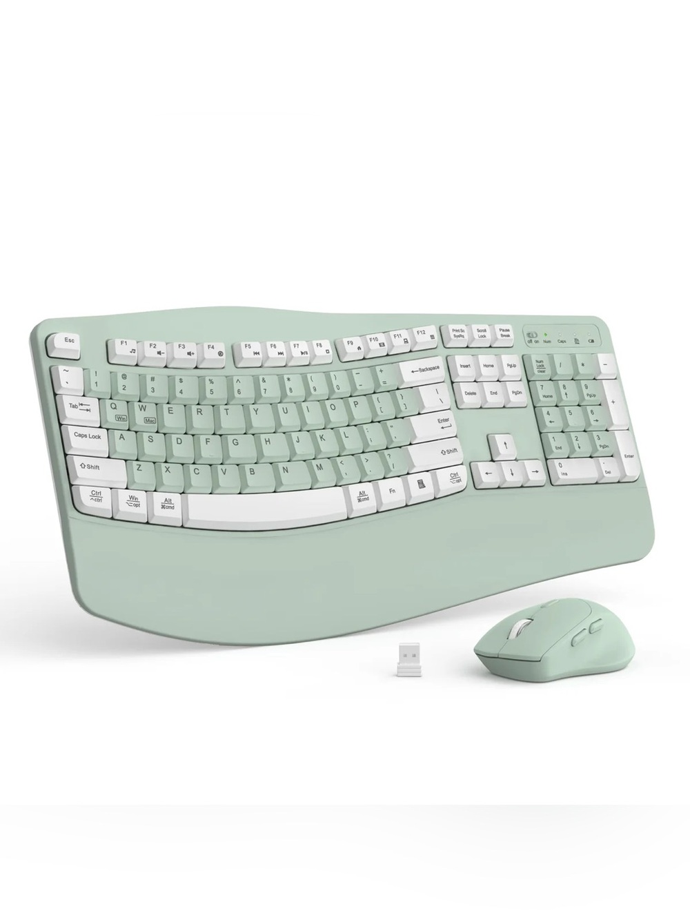 Wireless Ergonomic Keyboard and Mouse Set - Mint Green